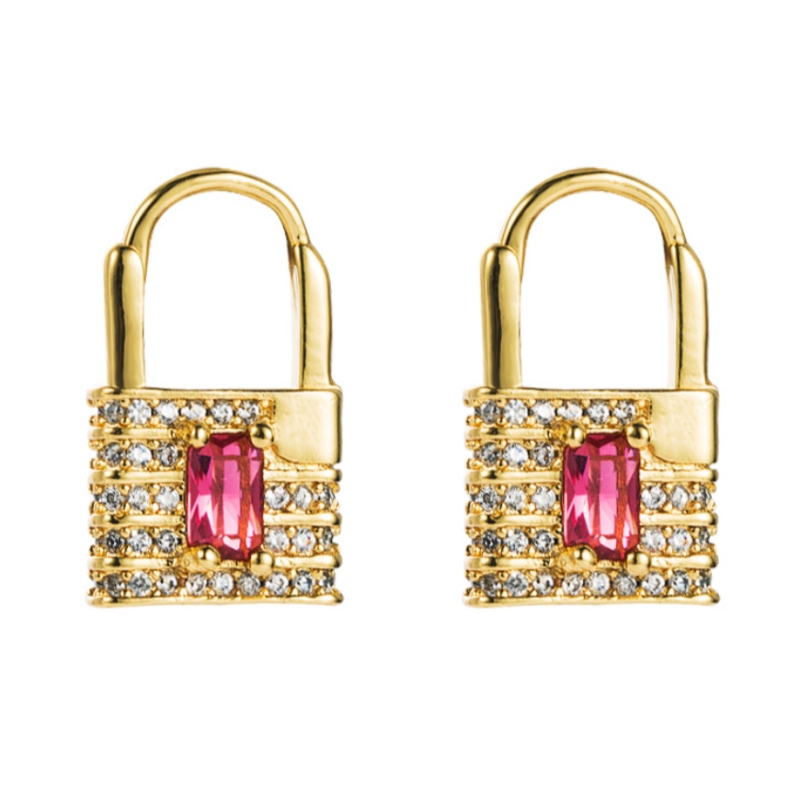 Châu Âu và Mỹ Thời trang Sáng tạo Love Love Bông tai Nữ Đồng mạ vàng Bông tai Micro-dát Màu sắc Trang sức tai zircon