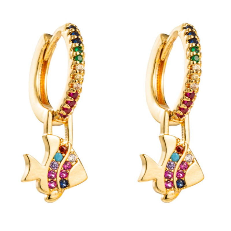 Bông tai thời trang châu Âu và Mỹ Rainbow Series Bông tai hình cánhỏ Bông tai bằng đồng thau mạ vàng Bông tai zircon